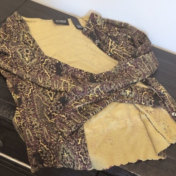 Studio By Liz Claiborne Cardigan Twin Set Silk Blend Sleeveless Tank Top Paisley - Picture 12 of 15